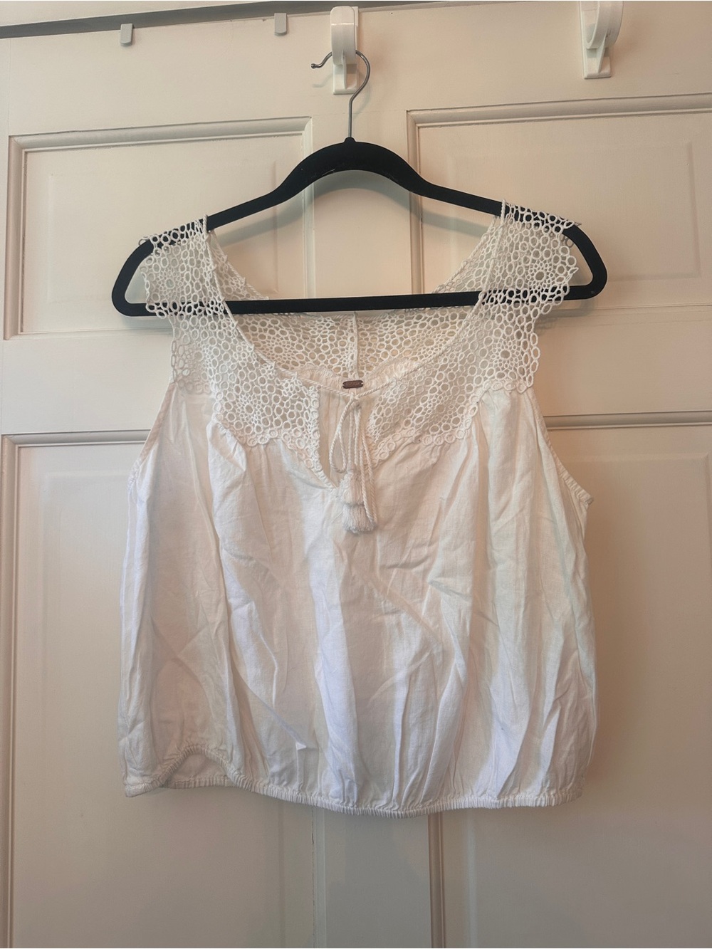Free People White Crochet Yoke Tie-Front Camisole